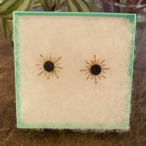 Celestial Black Starburst / Sunburst Druzy Rinestone Style Earrings 🖤🌞💛
